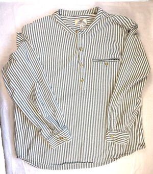 Madda Fella Castaway Shirt XL Men's Striped Collarless Grandfather Pullover Cott